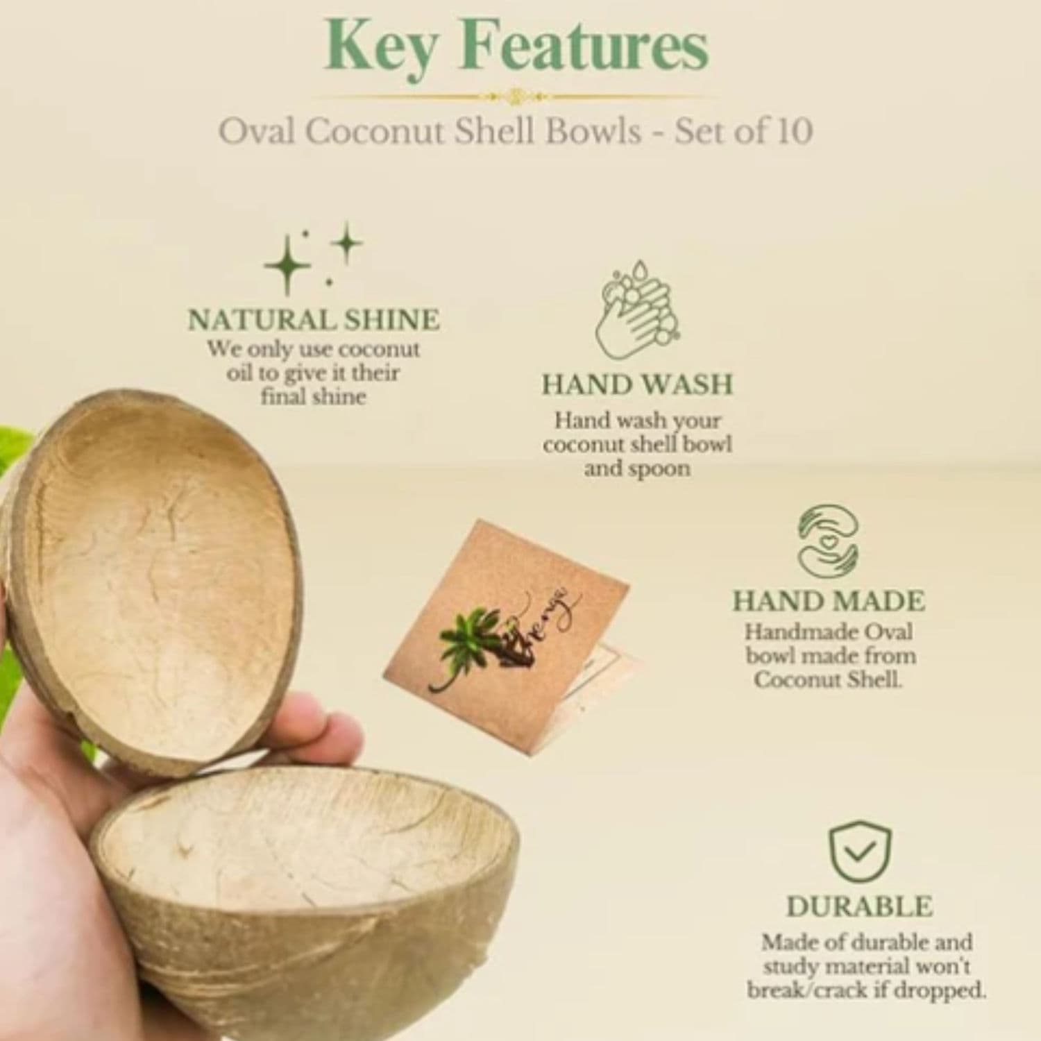 100% Natural Oval Coconut Shell Bowl - 10 Pack thumbnail 4