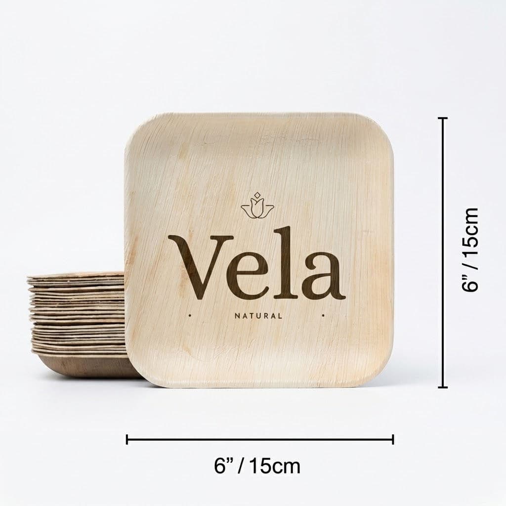 6" (15 cm) Square Palm Leaf Bamboo Plates - 100 Pack product image 3