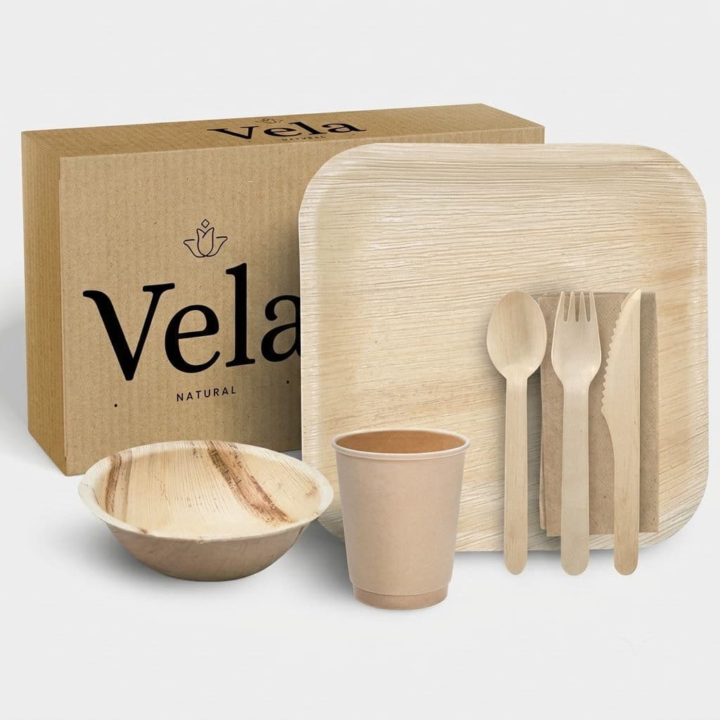 Eco Friendly Picnic Bundle - Bamboo Plates & Bowls - 100 Pieces Each Item Pack product image 1
