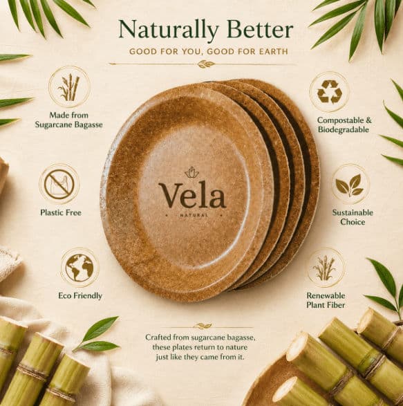 Rice Husk Disposable Plates - Made From 100% Paddy Residue - 10" (25cm) Pack of 10 product image 2