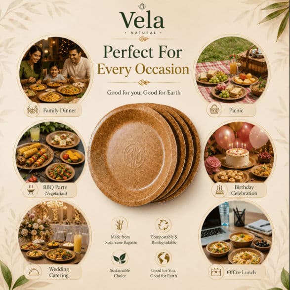 Rice Husk Disposable Plates - Made From 100% Paddy Residue - 10" (25cm) Pack of 10 product image 4