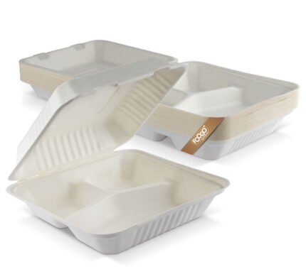Large 9"x9" (23x23cm) Takeaway Boxes, 3 Sections (1300ml / 46oz)