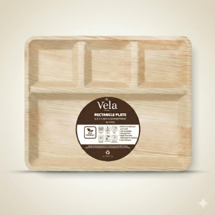 Palm Leaf 4-Compartment Plates – 12 x 9.5 inch