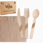 Wooden Cutlery and Brown Napkins Combo
