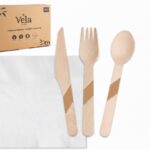 Wooden Cutlery and White Napkins Combo