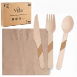 Wooden Cutlery and Brown Napkins Combo