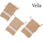 Jute White Lace Bags with Drawstring Medium 13cm