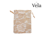 Jute White Floral Bags with Drawstring Medium 13cm
