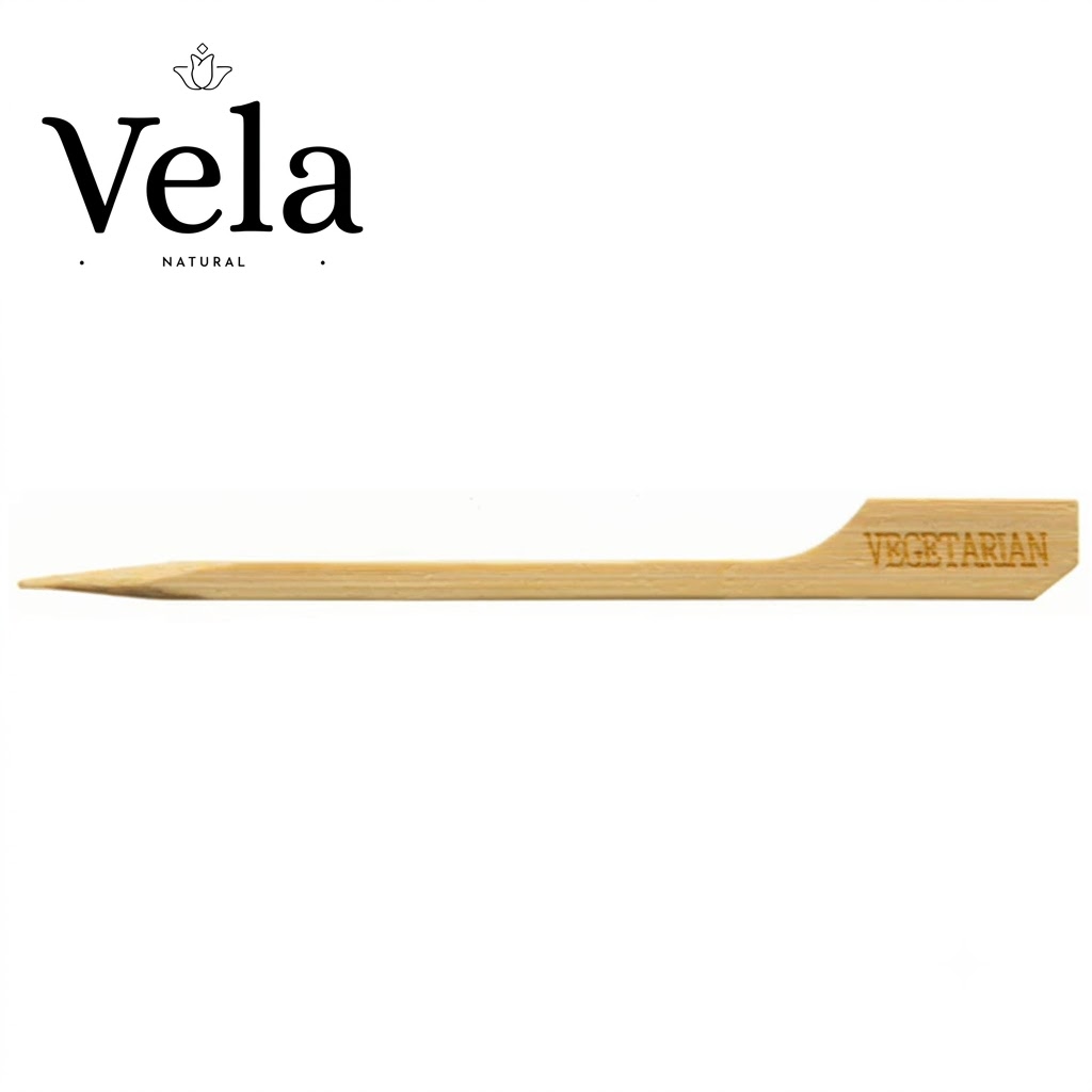 10457a74-7c4e-4b81-a8e1-62ecfbb583f2 'Vegetarian' Disposable Teppo Gushi Gun Shaped Skewer 9cm (3.5") - Image 1