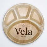 12" Large Palm Leaf Disposable Plate - 4 Compartment Thali