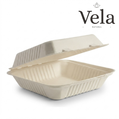 23x23x8cm 9x9x3 White Plant Fibre Clamshell 23x23x8cm / 9x9x3" White Plant Fibre Clamshell - Image 1