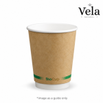 390ml / 12oz (90mm) Kraft Green Stripe Double Wall BioCup