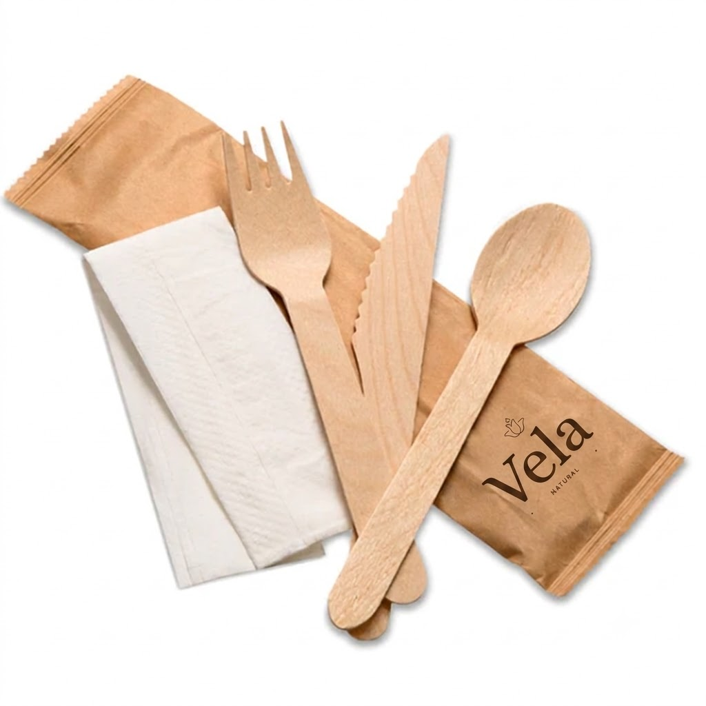 4 in 1 Wooden Disposable Cutlery Pack 4 in 1 Wooden Disposable Cutlery Pack - Image 1