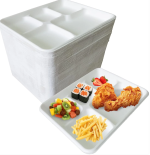 5 Compartment Disposable Plates White - Large 10" x 8" - Image 2