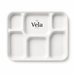 6 Compartment Bagasse White Disposable Plates - Large 11" x 8"