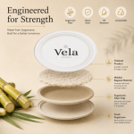 7" Disposable Strong Round Bagasse Plate - Image 4