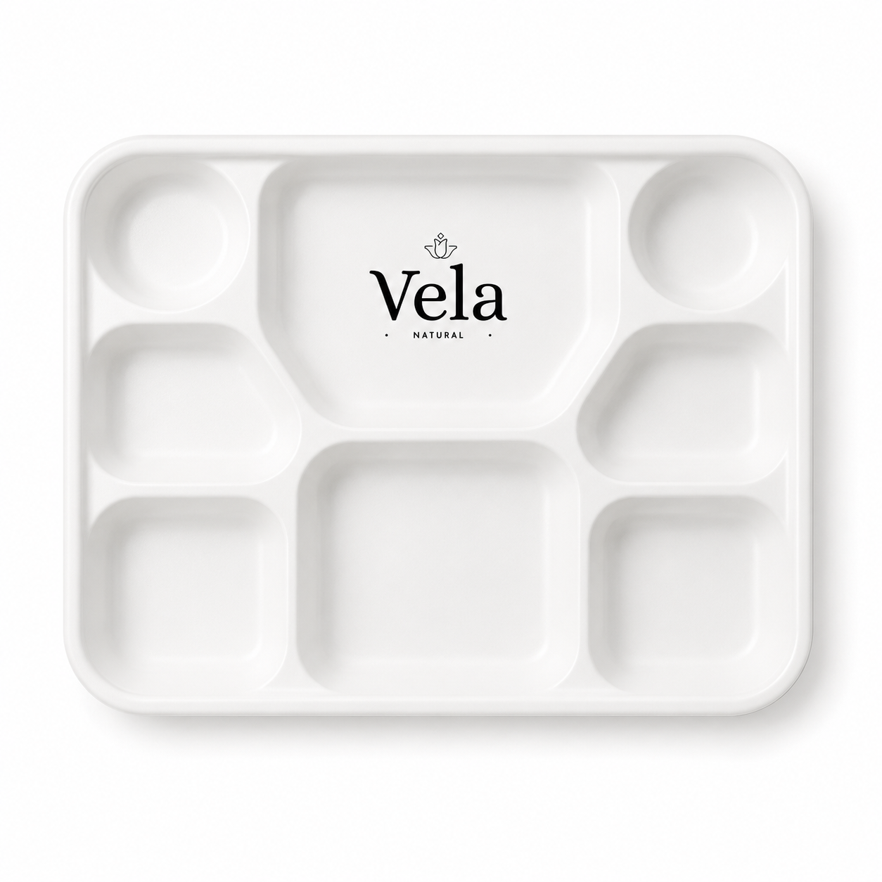 8 Compartment Bagasse Disposable Plates - Compostable Extra Large 12 x 10 8 Compartment Bagasse Disposable Plates - Compostable Extra Large 12" x 10" - Image 1
