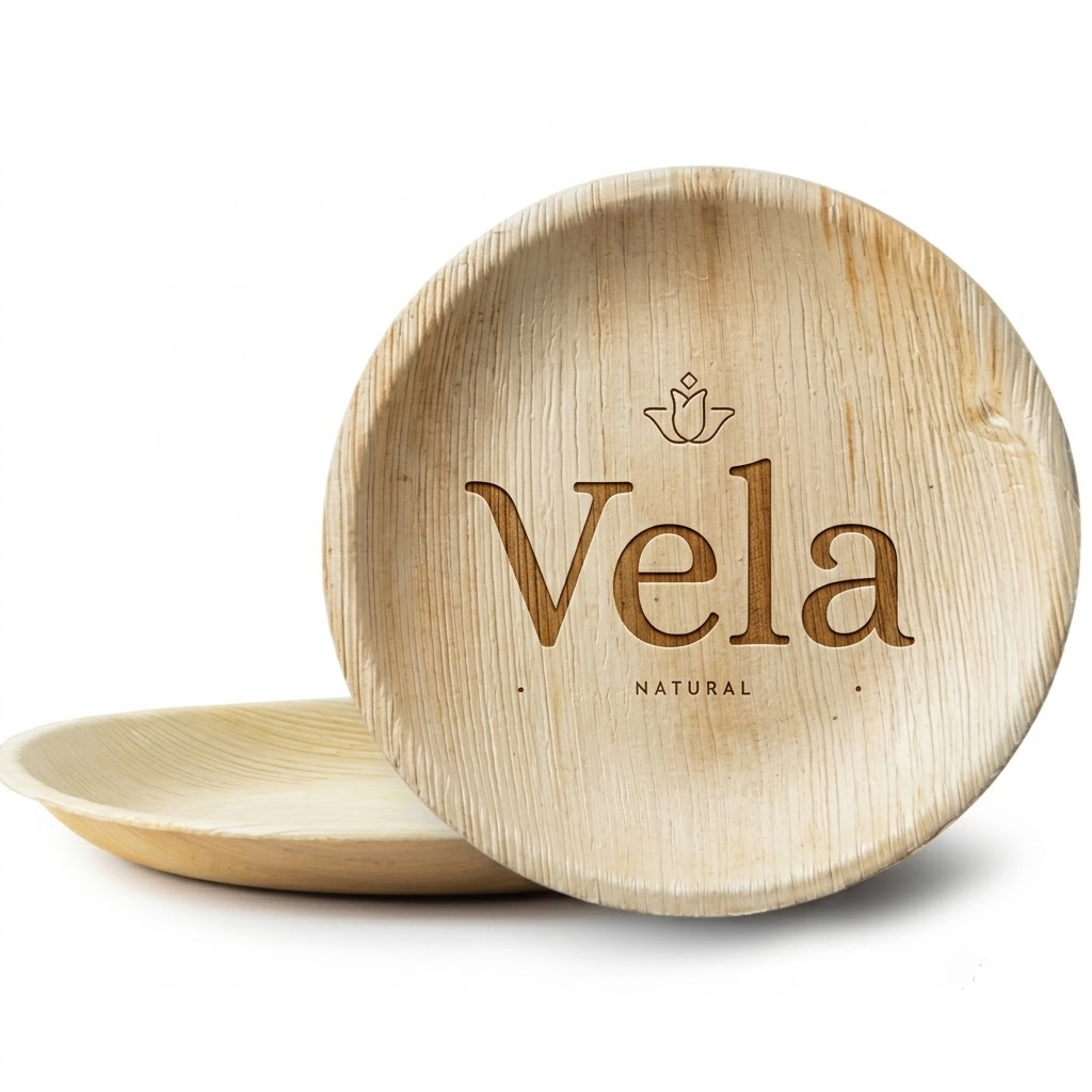 9 (23 cm) Shallow Round Palm Leaf Disposable Party Plates 2 9" (23 cm) Shallow Round Palm Leaf Disposable Party Plates - Image 1