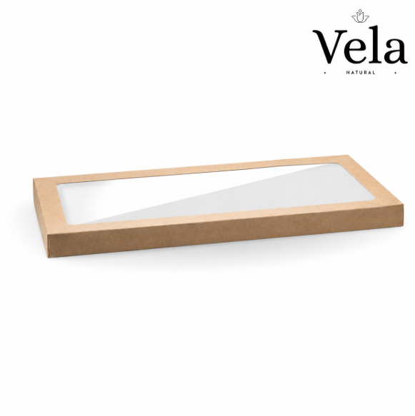 BioBoard Catering Tray PLA Window Lid - Kraft - Large - 50ctn BioBoard Catering Tray PLA Window Lid - Kraft - Large - 50/ctn - Image 1