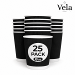 Premium 8oz Black Ripple Wall Paper Cups (25 Pack) – Ripple Wall Insulated Hot Drink Coffee Cups, Comfortable Grip, Leak-Resistant